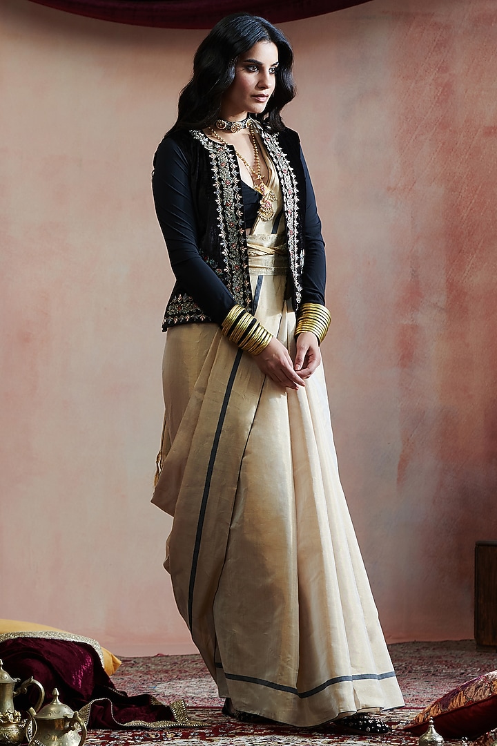 Black Velvet Hand Embroidered Jacket by Weaverstory at Pernia's Pop Up Shop