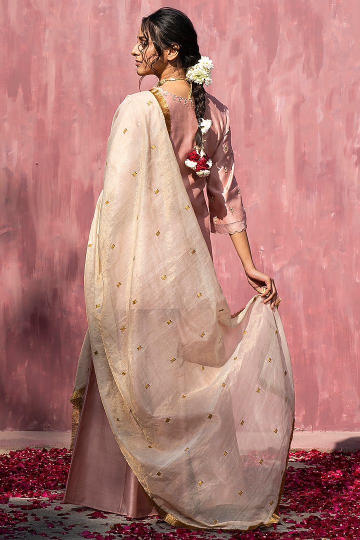 Pink Chanderi Silk Party Wear Sharara Set by Weaverstory at Pernia's Pop Up Shop