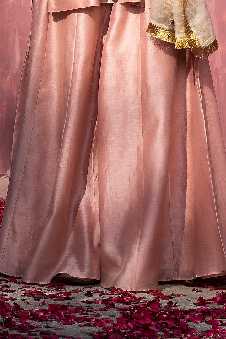Pink Chanderi Silk Party Wear Sharara Set by Weaverstory at Pernia's Pop Up Shop