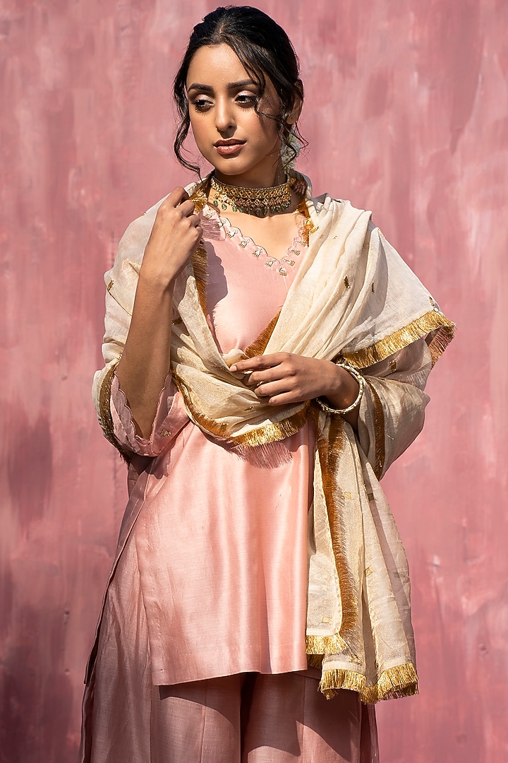 Pink Chanderi Silk Party Wear Sharara Set by Weaverstory at Pernia's Pop Up Shop