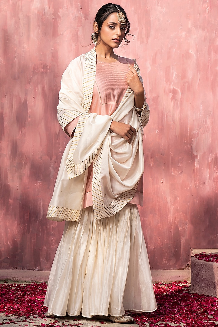 Off-White Chanderi Silk Sharara Set by Weaverstory at Pernia's Pop Up Shop