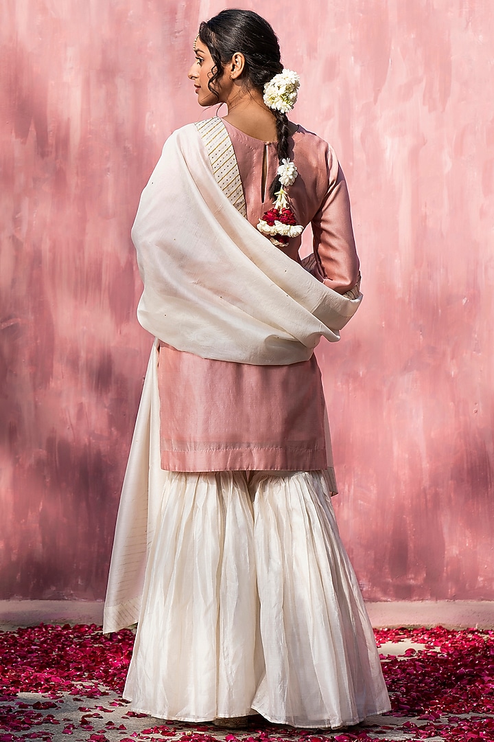 Off-White Chanderi Silk Party Wear Sharara Set by Weaverstory at Pernia's Pop Up Shop