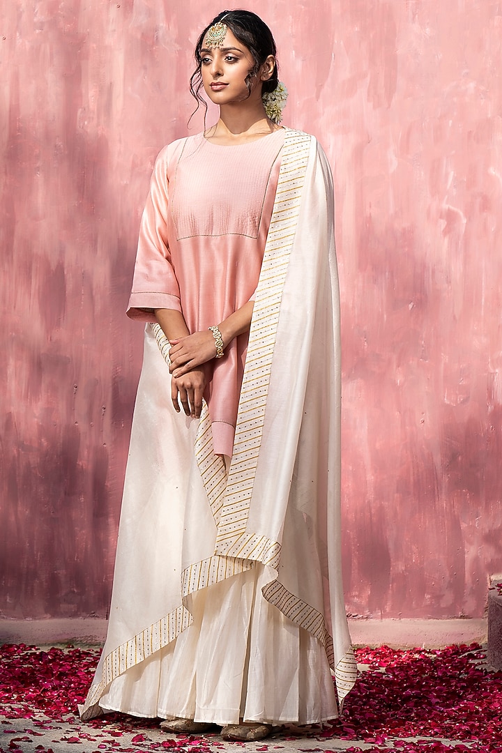 Off-White Chanderi Silk Party Wear Sharara Set by Weaverstory at Pernia's Pop Up Shop
