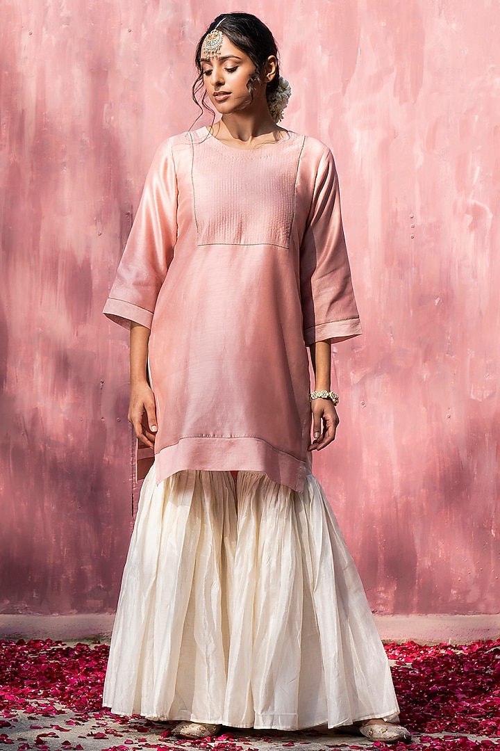 Off-White Chanderi Silk Party Wear Sharara Set by Weaverstory at Pernia's Pop Up Shop
