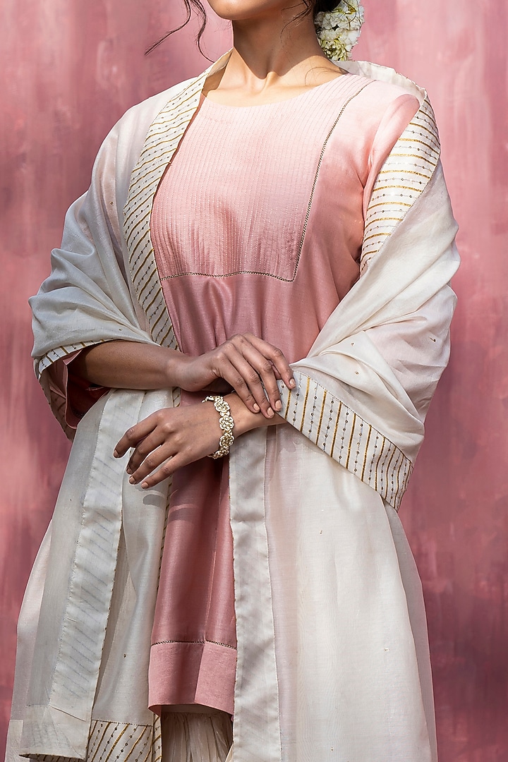 Off-White Chanderi Silk Party Wear Sharara Set by Weaverstory at Pernia's Pop Up Shop