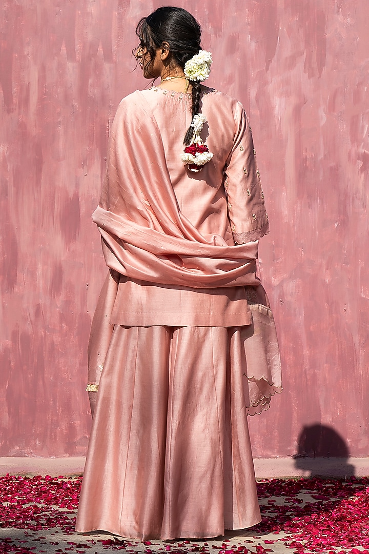 Pink Chanderi Silk Party Wear Sharara Set by Weaverstory at Pernia's Pop Up Shop