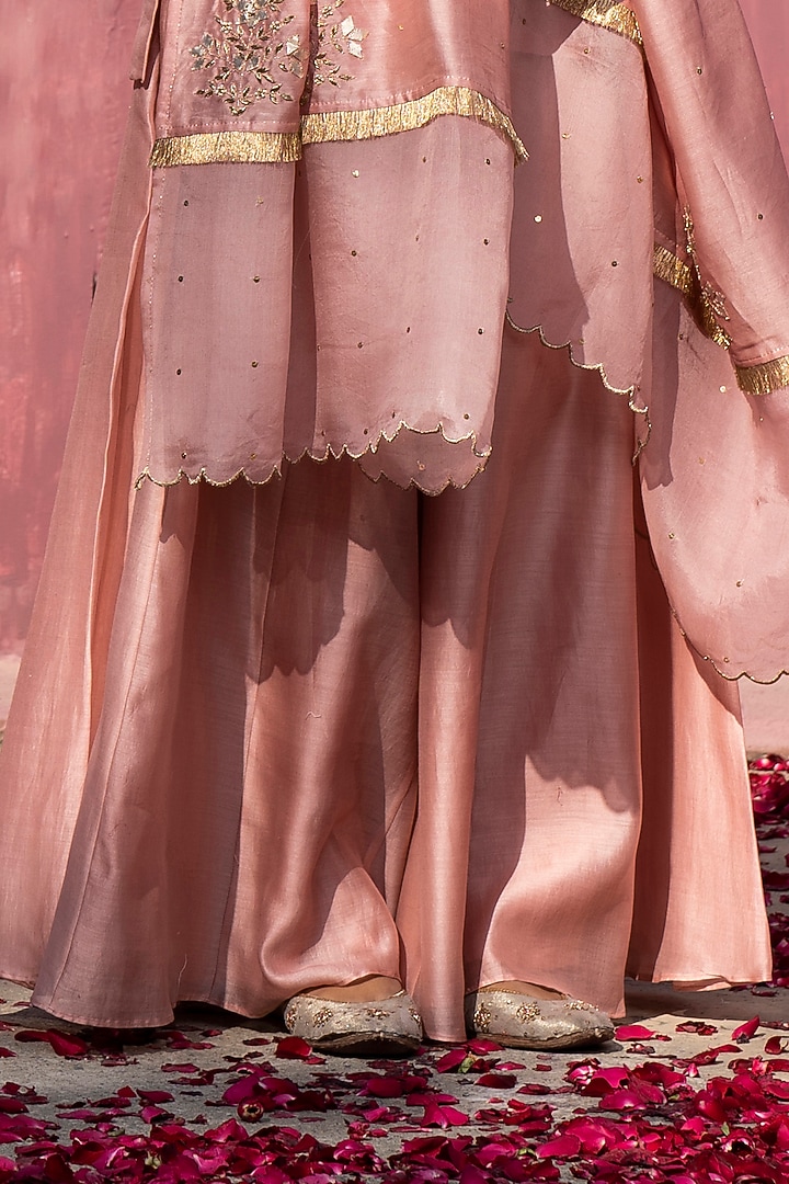 Pink Chanderi Silk Party Wear Sharara Set by Weaverstory at Pernia's Pop Up Shop