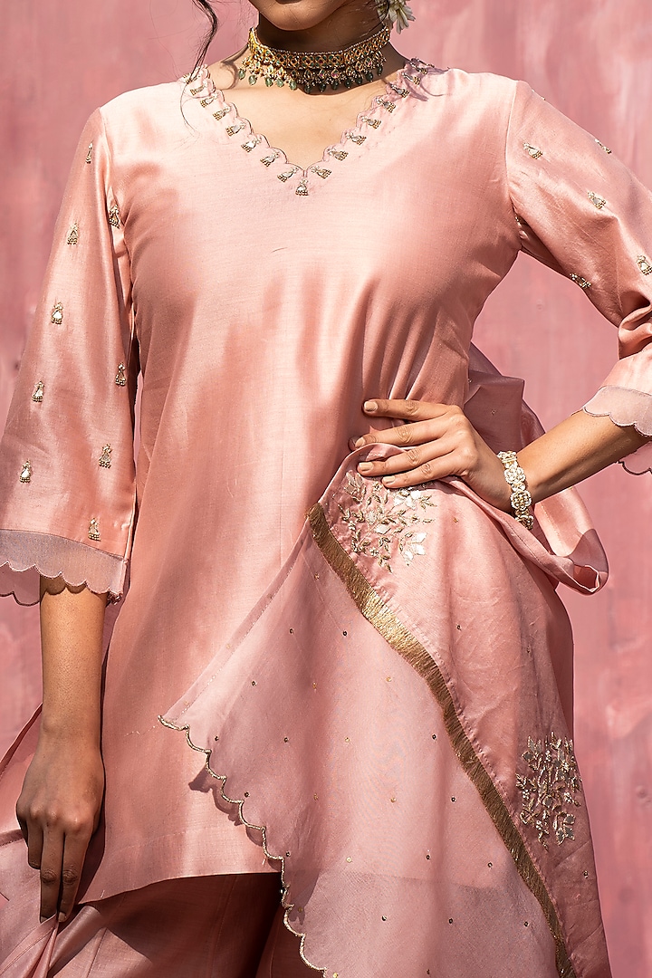 Pink Chanderi Silk Party Wear Sharara Set by Weaverstory at Pernia's Pop Up Shop