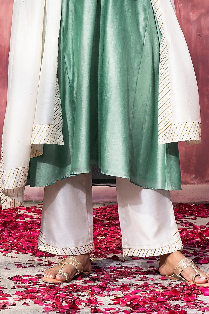 Blue Chanderi Silk A-Line Kurta Set by Weaverstory at Pernia's Pop Up Shop