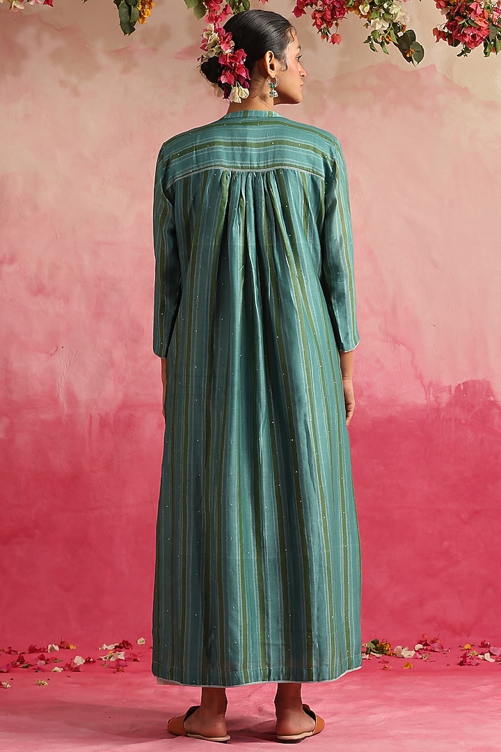 White Chanderi Silk Printed Jacket Vacation Dress by Weaverstory at Pernia's Pop Up Shop