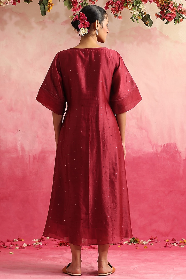 Magenta Chanderi Silk Summer Dress by Weaverstory at Pernia's Pop Up Shop