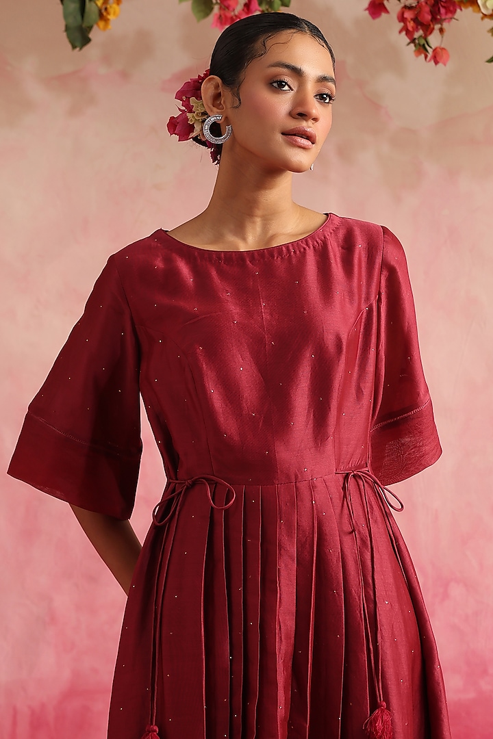 Magenta Chanderi Silk Summer Dress by Weaverstory at Pernia's Pop Up Shop