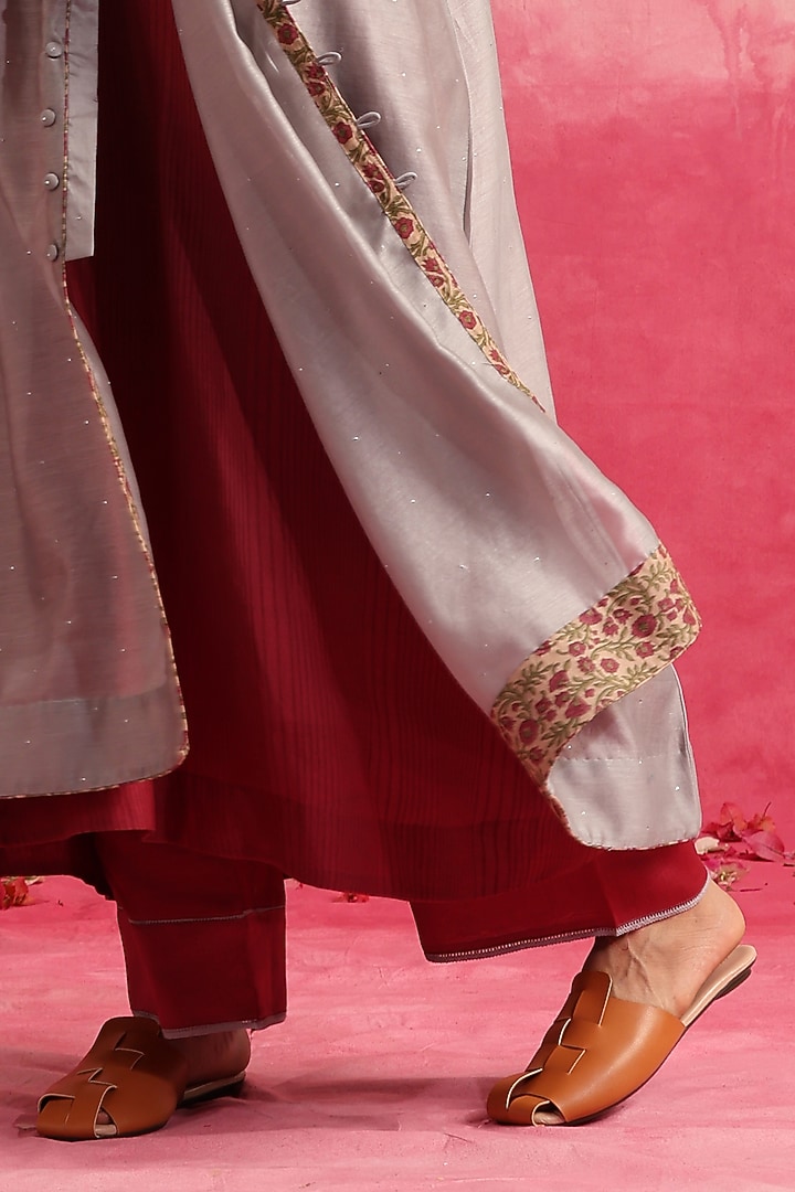 Grey Chanderi Silk Jacket Set by Weaverstory at Pernia's Pop Up Shop