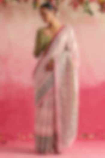Pink Chanderi Printed Saree by Weaverstory