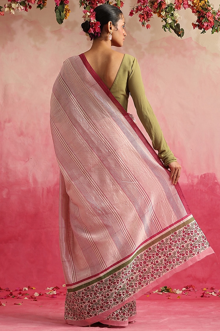 Pink Chanderi Printed Party Wear Saree by Weaverstory at Pernia's Pop Up Shop
