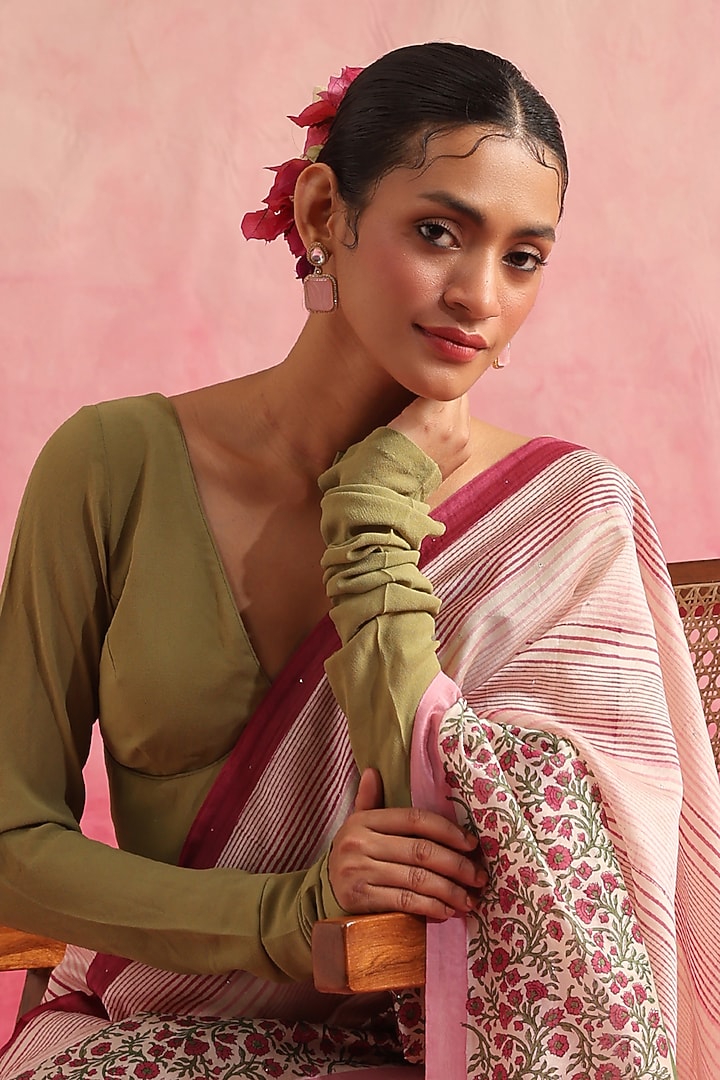 Pink Chanderi Printed Party Wear Saree by Weaverstory at Pernia's Pop Up Shop