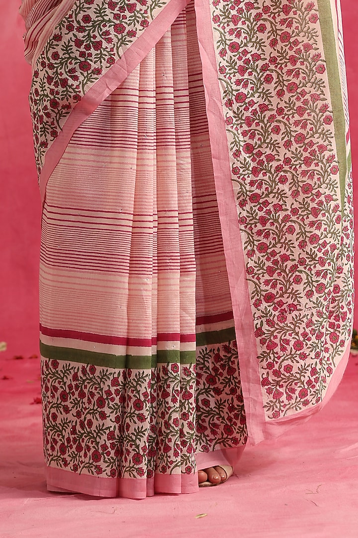 Pink Chanderi Printed Party Wear Saree by Weaverstory at Pernia's Pop Up Shop