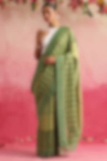 Green Chanderi Printed Saree by Weaverstory at Pernia's Pop Up Shop