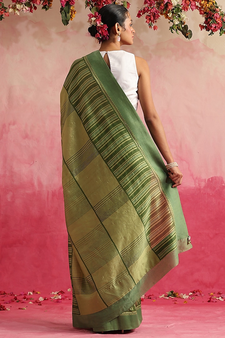 Green Chanderi Printed Party Wear Saree by Weaverstory at Pernia's Pop Up Shop