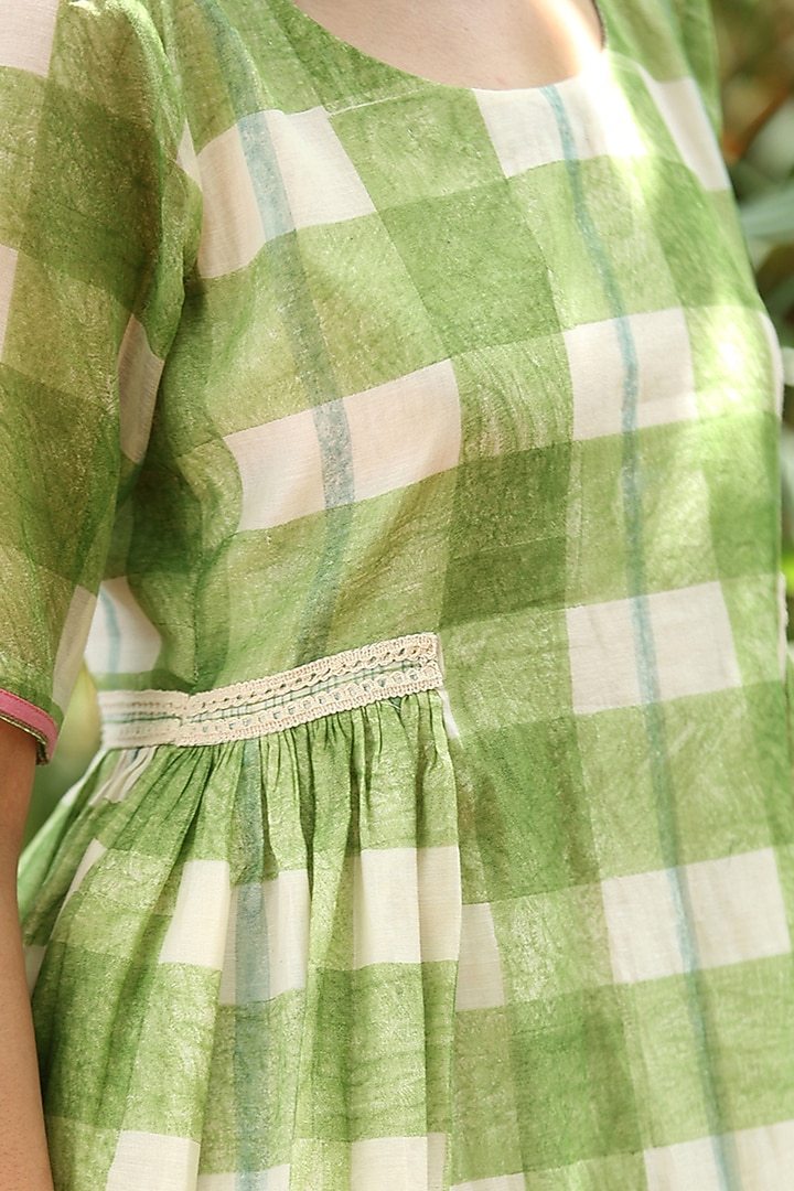 Green Handloom Pure Chanderi Hand Block Printed Vacation Dress by Weaverstory at Pernia's Pop Up Shop