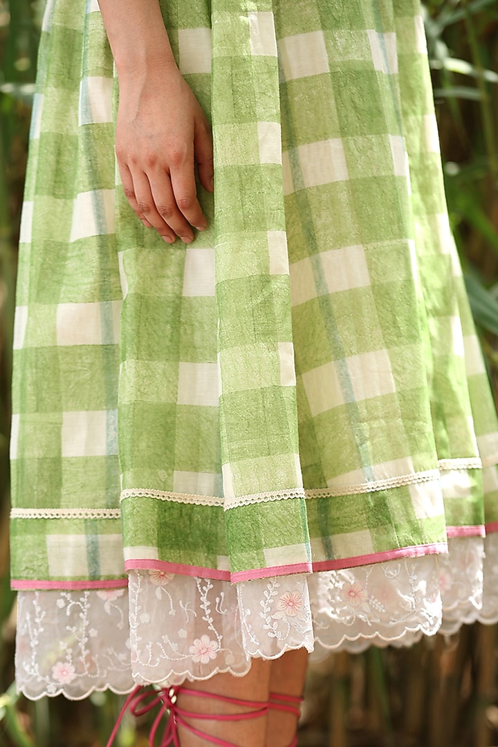 Green Handloom Pure Chanderi Hand Block Printed Vacation Dress by Weaverstory at Pernia's Pop Up Shop