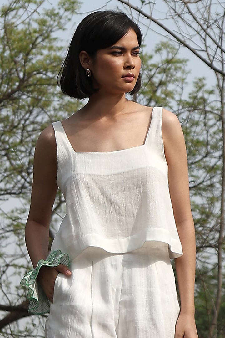 White Cotton Double Gauze Top by Weaverstory at Pernia's Pop Up Shop