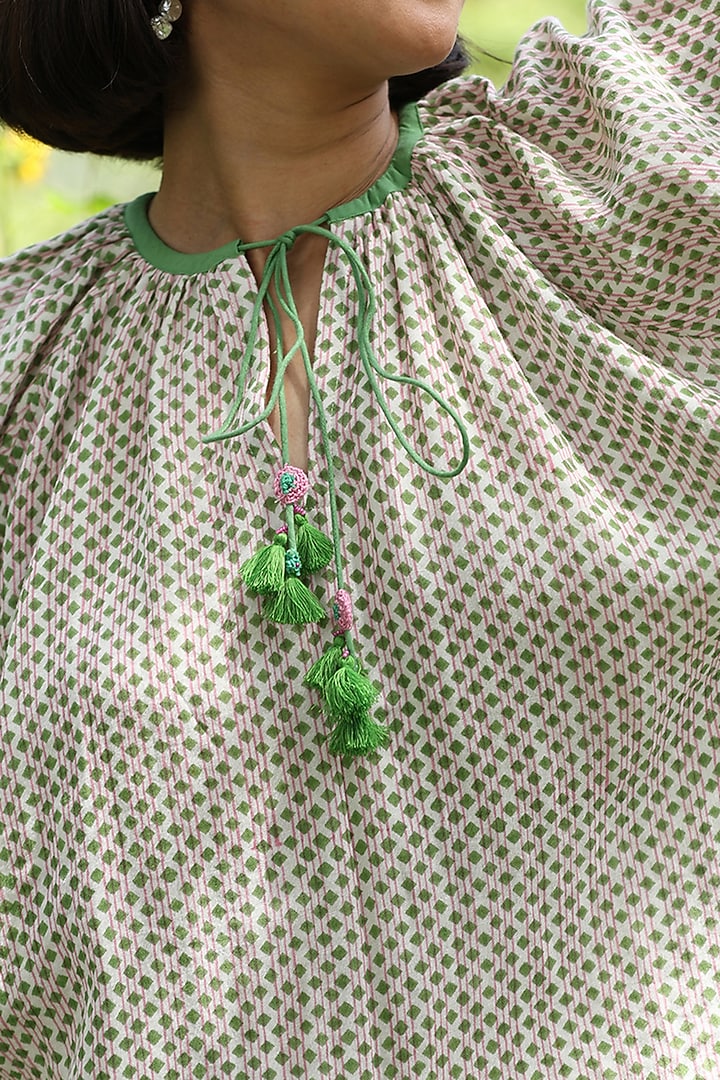 White Cotton Double Gauze Hand Block Printed Top by Weaverstory at Pernia's Pop Up Shop