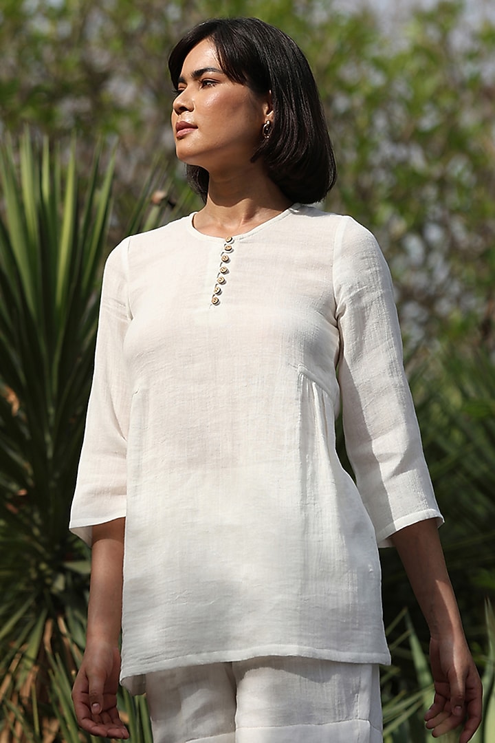 White Cotton Double Gauze Top by Weaverstory at Pernia's Pop Up Shop