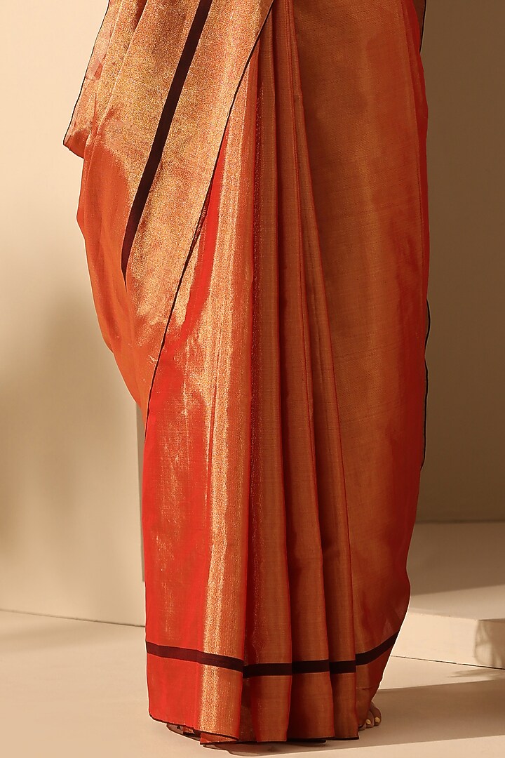 Rust & Gold Chanderi Tissue Silk Handloom Party Wear Saree Set by Weaverstory at Pernia's Pop Up Shop