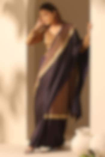 Gold & Black Chanderi Tissue Silk Handloom Party Wear Saree by Weaverstory at Pernia's Pop Up Shop