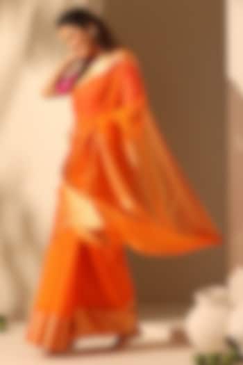 Orange Pure Cotton Chanderi Handloom Saree by Weaverstory
