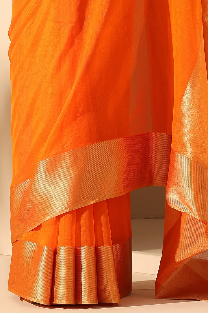Orange Pure Cotton Chanderi Handloom Festive Saree by Weaverstory at Pernia's Pop Up Shop