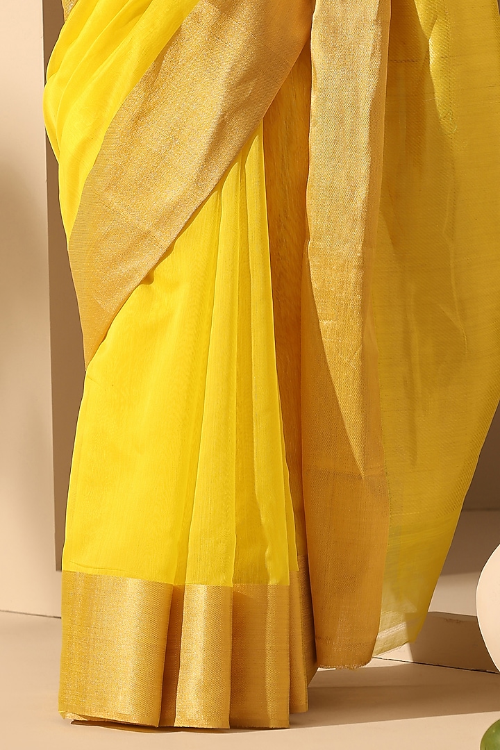 Neon Yellow Pure Cotton Chanderi Handloom Festive Saree by Weaverstory at Pernia's Pop Up Shop