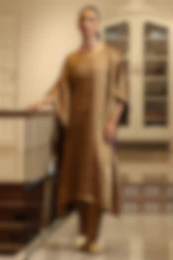 Golden Handloom Tissue Kaftan Set by Weaverstory at Pernia's Pop Up Shop