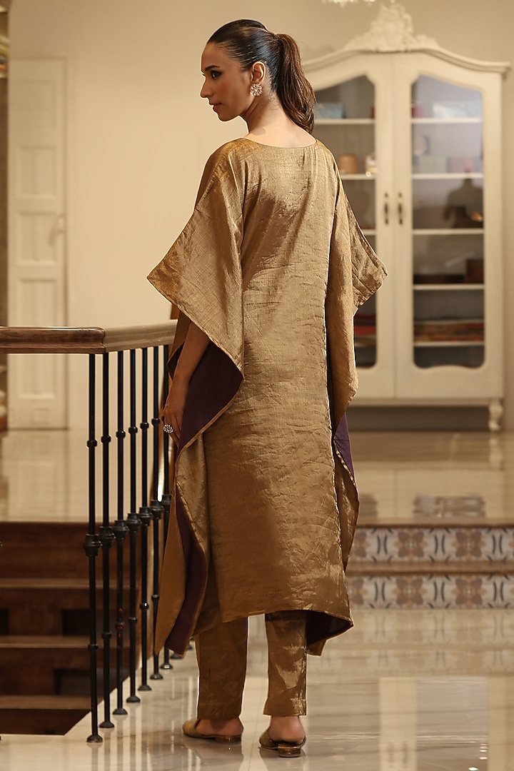 Golden Handloom Tissue Kaftan Set by Weaverstory at Pernia's Pop Up Shop