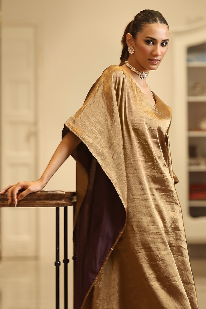 Golden Handloom Tissue Kaftan Set by Weaverstory at Pernia's Pop Up Shop