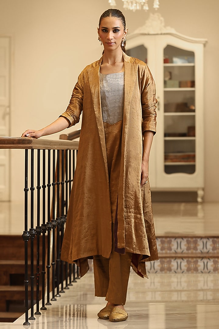 Golden Handloom Tissue Jacket Set by Weaverstory at Pernia's Pop Up Shop