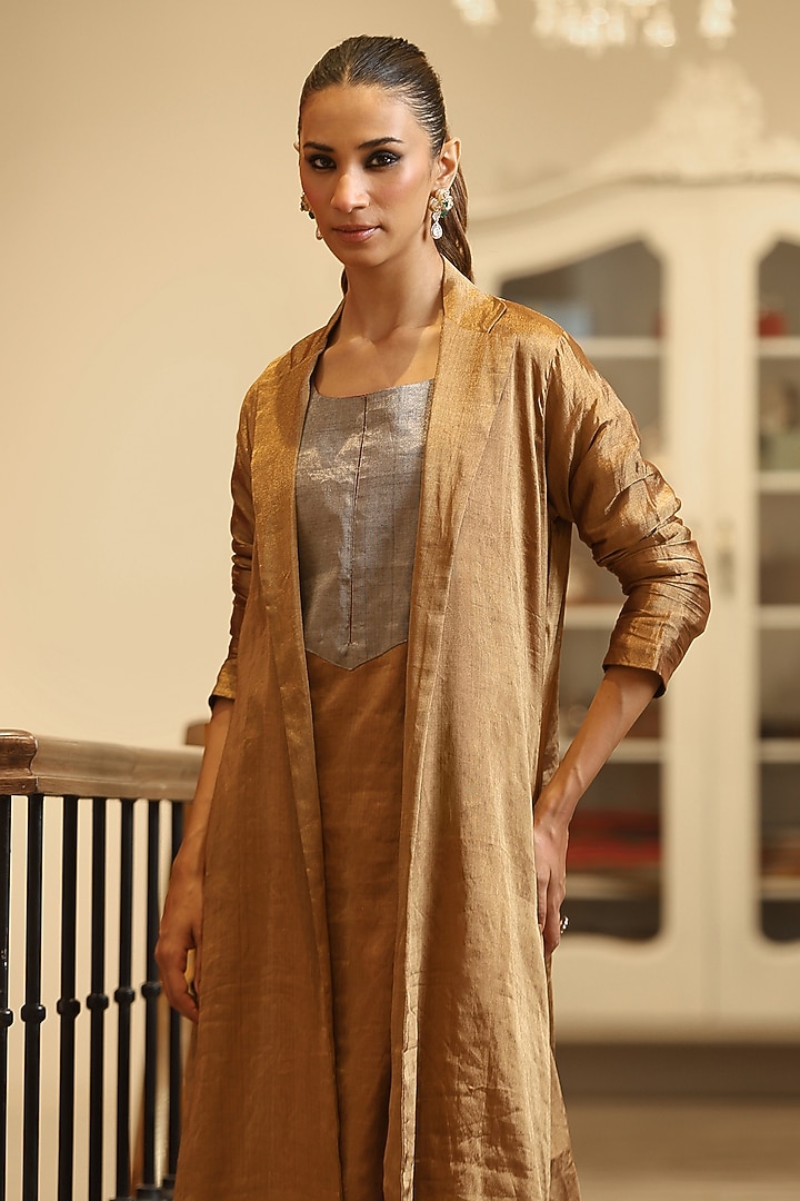 Golden Handloom Tissue Jacket Set by Weaverstory at Pernia's Pop Up Shop