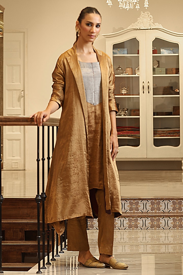 Golden Handloom Tissue Jacket Set by Weaverstory at Pernia's Pop Up Shop