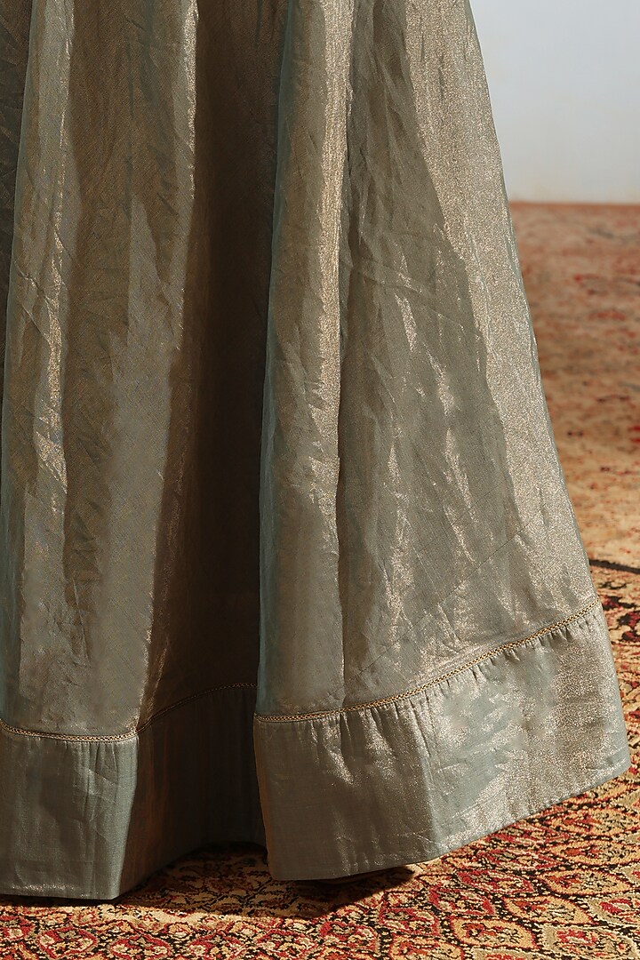 Blue Tissue Silk Hand Embroidered Wedding Anarkali Set by Weaverstory at Pernia's Pop Up Shop