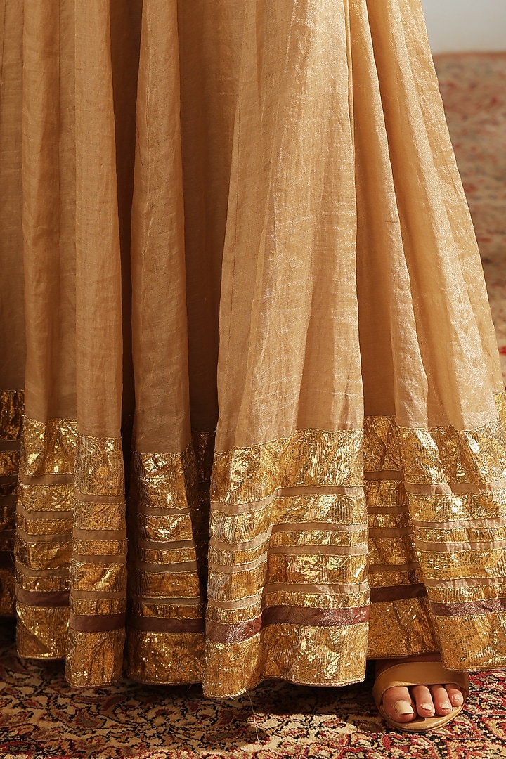 Beige Tissue Silk Hand Embroidered Wedding Lehenga Set by Weaverstory at Pernia's Pop Up Shop