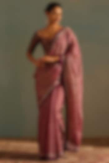 Purple Tissue Silk Hand Embroidered Party Wear Saree by Weaverstory at Pernia's Pop Up Shop