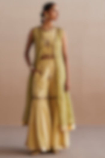 Off-White Cotton Tissue Hand Embroidered Gharara Set by Weaverstory at Pernia's Pop Up Shop