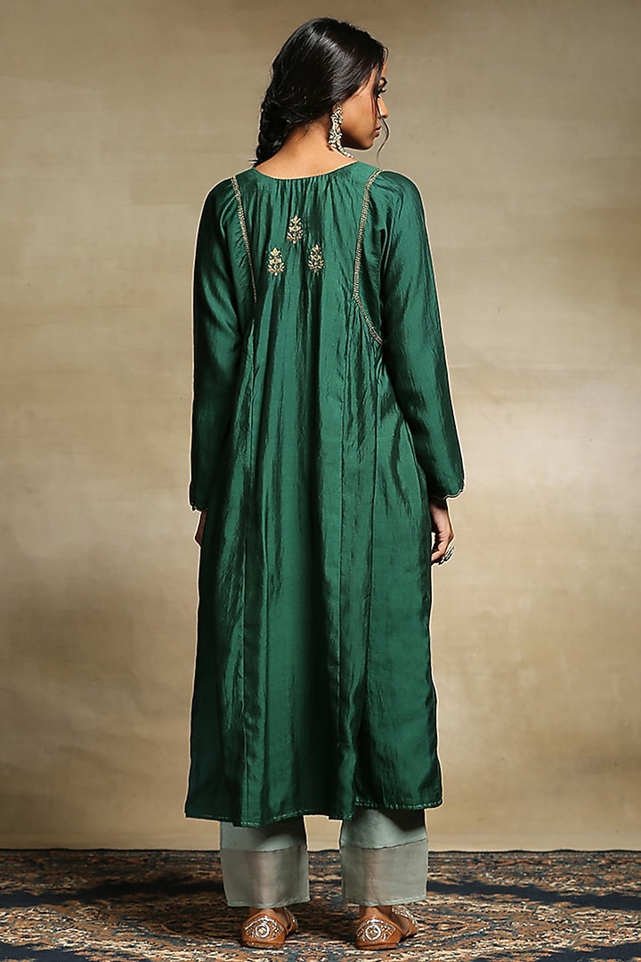 Teal Handloom Chanderi Kurta Set by Weaverstory at Pernia's Pop Up Shop