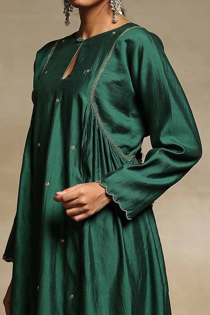 Teal Handloom Chanderi Kurta Set by Weaverstory at Pernia's Pop Up Shop