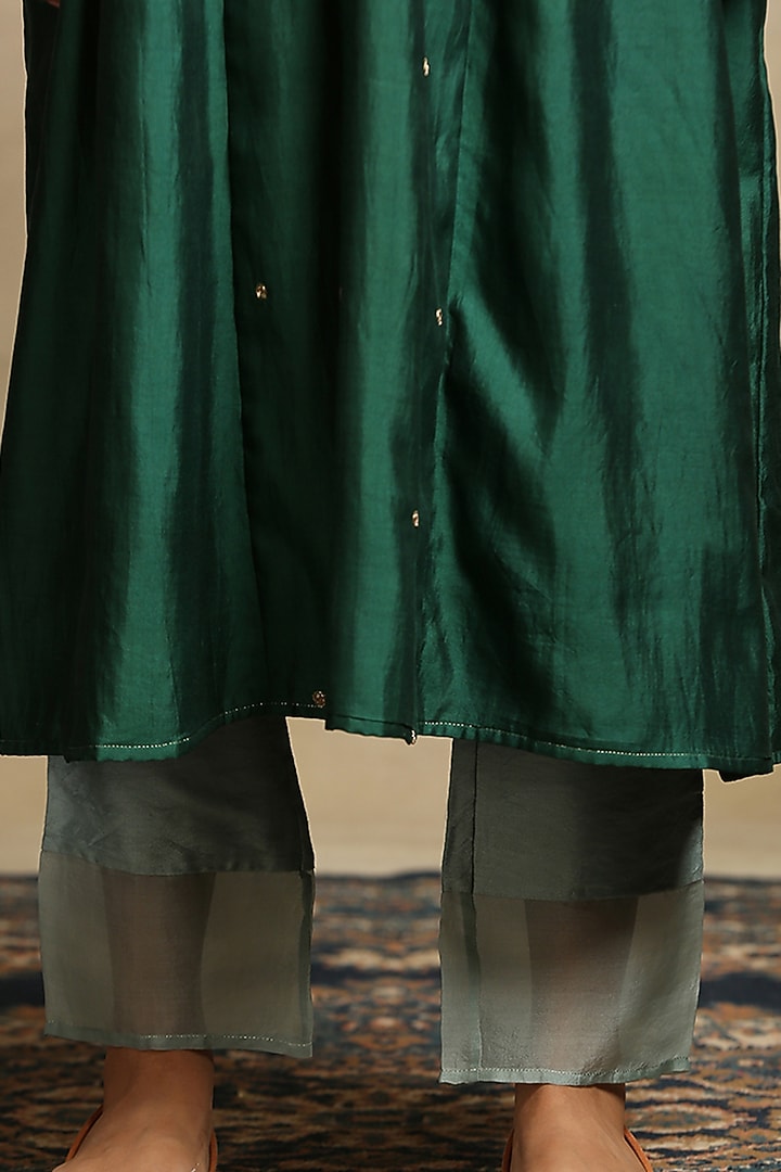 Teal Handloom Chanderi Kurta Set by Weaverstory at Pernia's Pop Up Shop