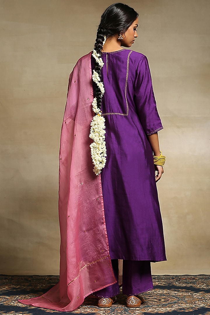 Deep Purple Chanderi A-Line Kurta Set by Weaverstory at Pernia's Pop Up Shop