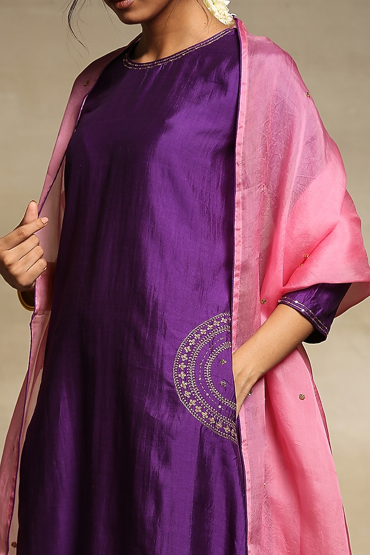 Deep Purple Chanderi A-Line Kurta Set by Weaverstory at Pernia's Pop Up Shop