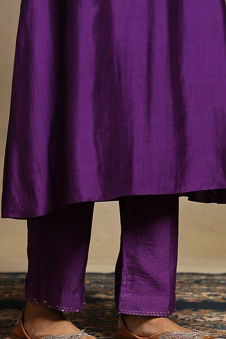 Deep Purple Chanderi A-Line Kurta Set by Weaverstory at Pernia's Pop Up Shop