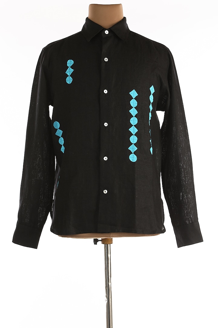 Black Linen Shirt by Wendell Rodricks Men